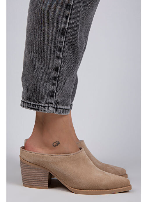 Manijero Stella Kadın Hakiki Deri Western Bej - Süet Terlik - Görsel 2