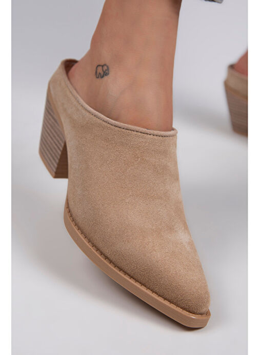 Manijero Stella Kadın Hakiki Deri Western Bej - Süet Terlik - Görsel 4