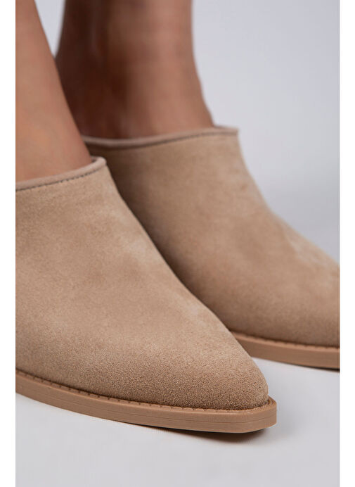 Manijero Stella Kadın Hakiki Deri Western Bej - Süet Terlik - Görsel 5