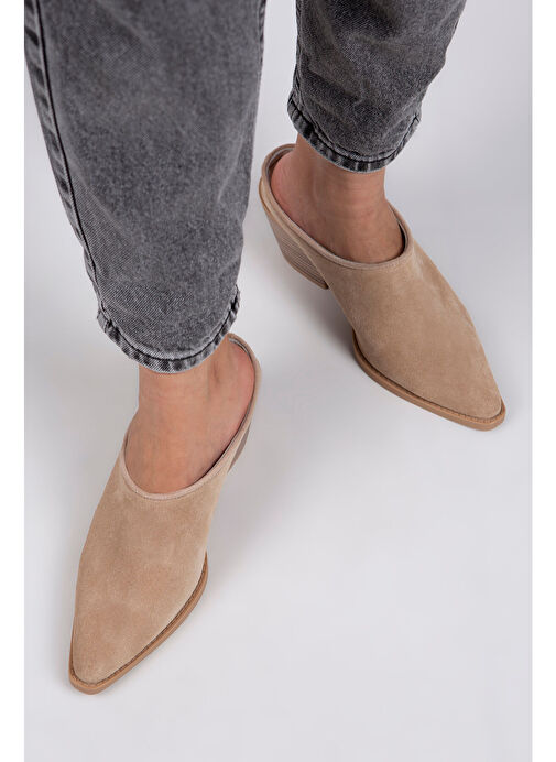 Manijero Stella Kadın Hakiki Deri Western Bej - Süet Terlik - Görsel 7