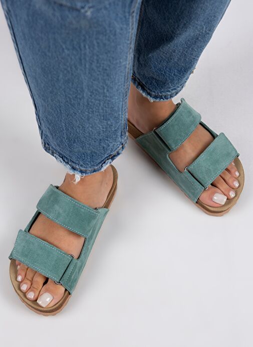 Manijero Mint Yeşili Kadın Süet Terlik MNJ.009.15 - Görsel 4