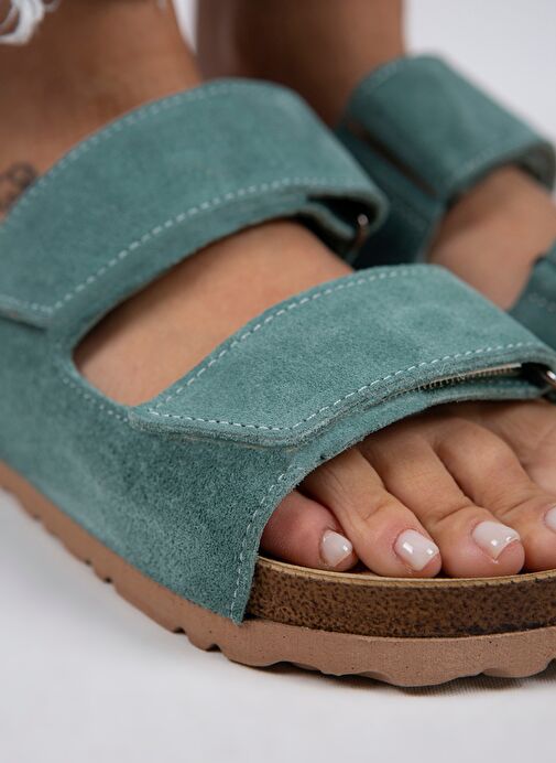 Manijero Mint Yeşili Kadın Süet Terlik MNJ.009.15 - Görsel 2