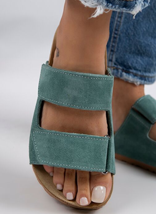 Manijero Mint Yeşili Kadın Süet Terlik MNJ.009.15 - Görsel 3