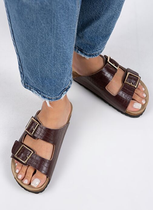 Manijero Bordo Kadın Deri Terlik MNJ.091.04 - Görsel 6