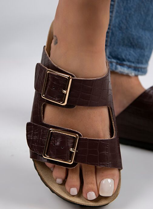 Manijero Bordo Kadın Deri Terlik MNJ.091.04 - Görsel 5