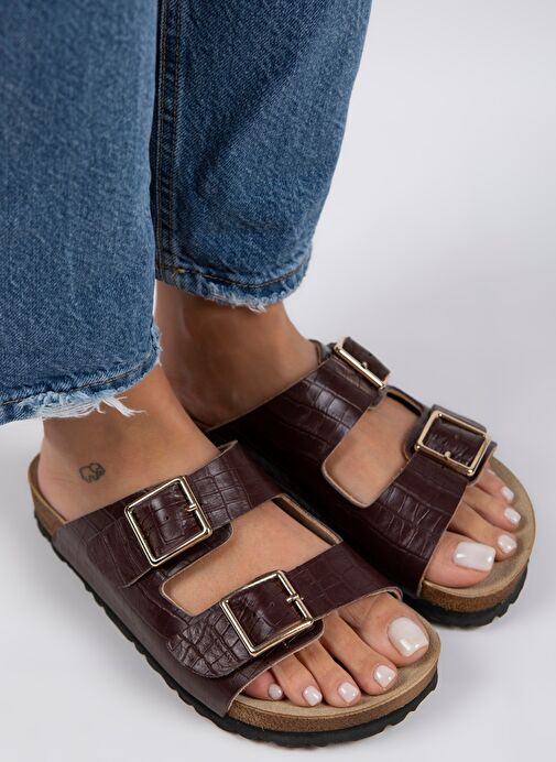 Manijero Bordo Kadın Deri Terlik MNJ.091.04 - Görsel 2