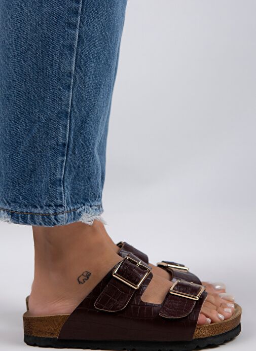 Manijero Bordo Kadın Deri Terlik MNJ.091.04 - Görsel 3