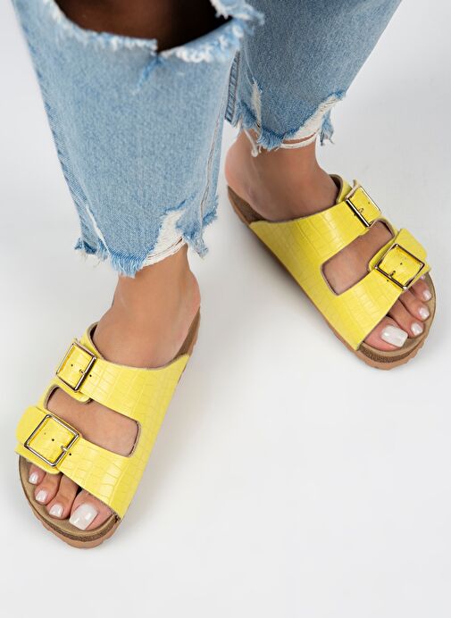 Manijero Sarı Kadın Deri Terlik MNJ.091.07 - Görsel 6