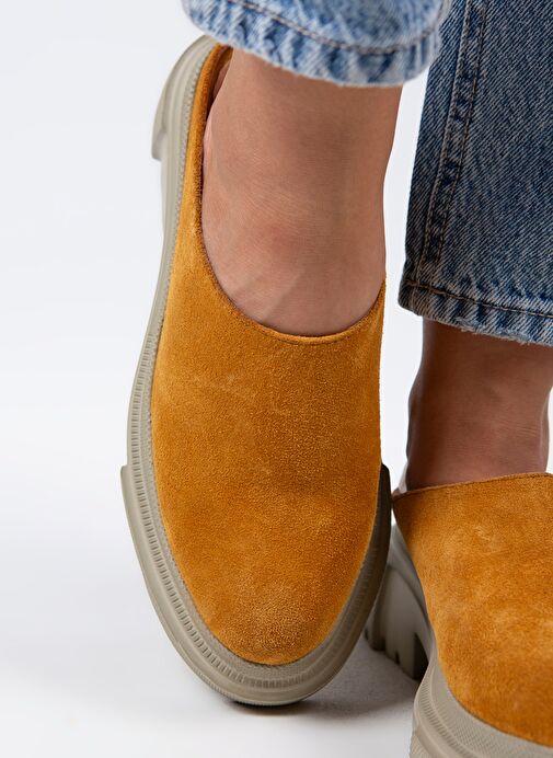 Manijero Edna Kadın Hakiki Deri Bağcıksız Hardal - Süet Terlik - Görsel 5