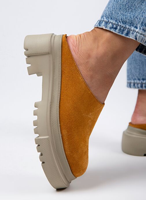 Manijero Edna Kadın Hakiki Deri Bağcıksız Hardal - Süet Terlik - Görsel 7