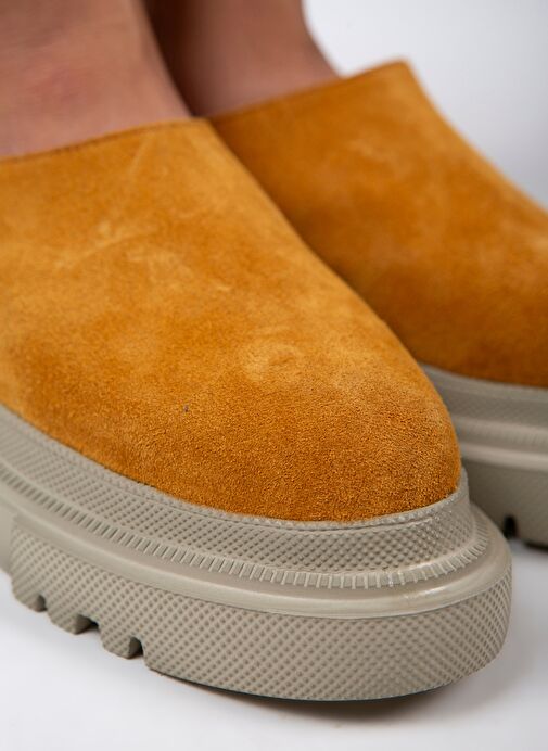 Manijero Edna Kadın Hakiki Deri Bağcıksız Hardal - Süet Terlik - Görsel 4