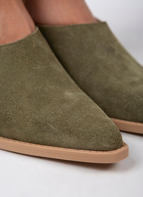 Manijero Stella Kadın Hakiki Deri Western Çağla Yeşili - Süet Terlik - Görsel 6