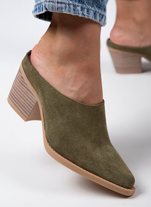 Manijero Stella Kadın Hakiki Deri Western Çağla Yeşili - Süet Terlik - Görsel 8