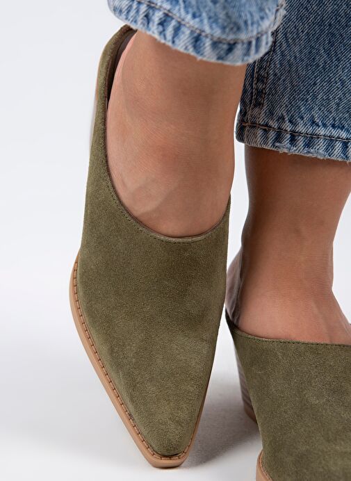 Manijero Stella Kadın Hakiki Deri Western Çağla Yeşili - Süet Terlik - Görsel 7