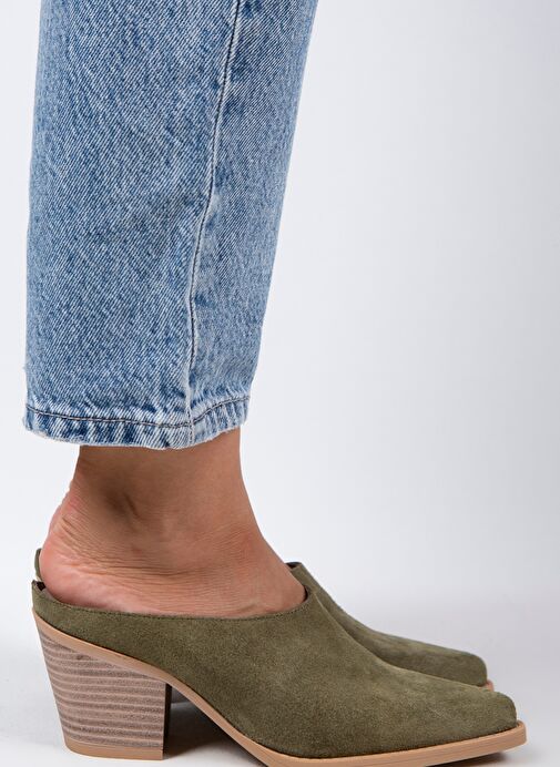 Manijero Stella Kadın Hakiki Deri Western Çağla Yeşili - Süet Terlik - Görsel 4