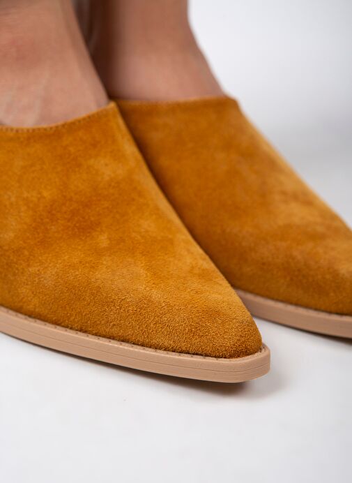 Manijero Stella Kadın Hakiki Deri Western Hardal - Süet Terlik - Görsel 4