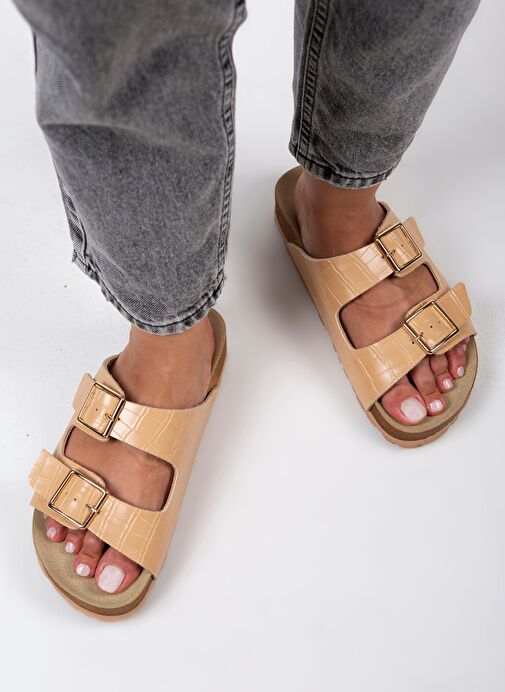 Manijero Ekru Kadın Deri Terlik MNJ.091.12 - Görsel 6