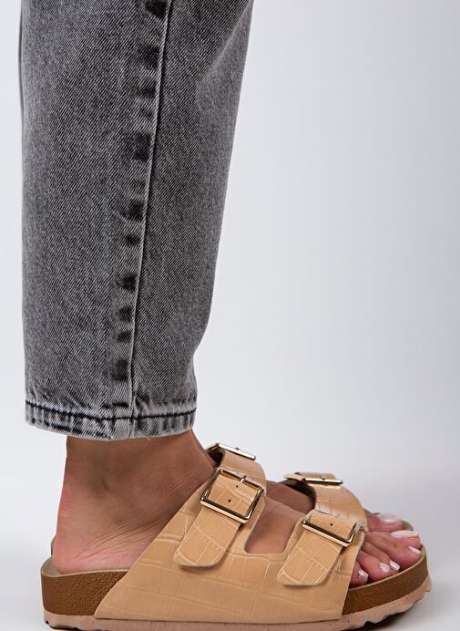 Manijero Ekru Kadın Deri Terlik MNJ.091.12 - Görsel 3