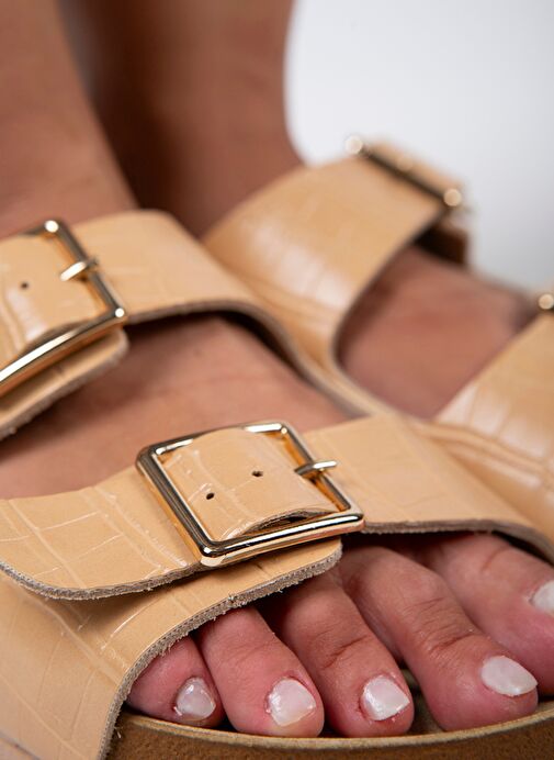 Manijero Ekru Kadın Deri Terlik MNJ.091.12 - Görsel 5