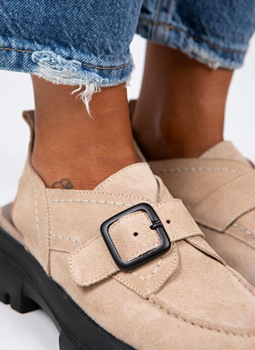 Manijero Bej Kadın Süet Sandalet MNJ.084.02 - Görsel 4