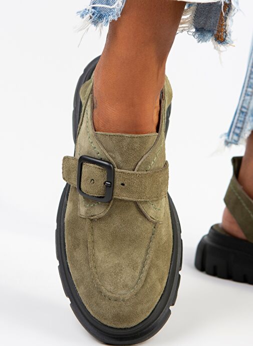 Manijero Rayne Kadın Hakiki Deri Tokalı Kemerli Su Yeşili Süet Sandalet - Görsel 6