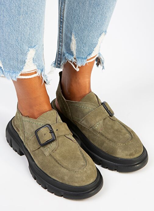 Manijero Rayne Kadın Hakiki Deri Tokalı Kemerli Su Yeşili Süet Sandalet - Görsel 3