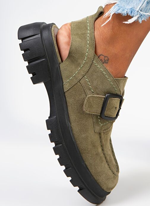 Manijero Rayne Kadın Hakiki Deri Tokalı Kemerli Su Yeşili Süet Sandalet - Görsel 7