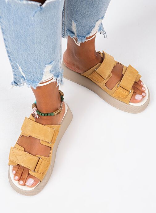 Manijero Açık Hardal Kadın Süet Terlik MNJ.082.07 - Görsel 8