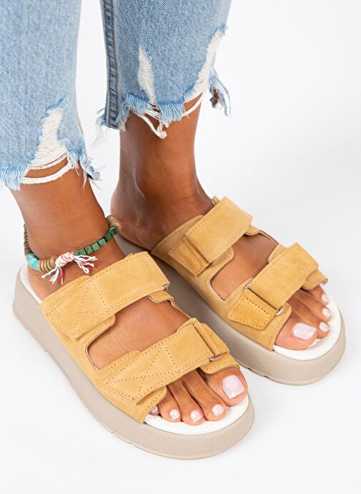 Manijero Açık Hardal Kadın Süet Terlik MNJ.082.07 - Görsel 10