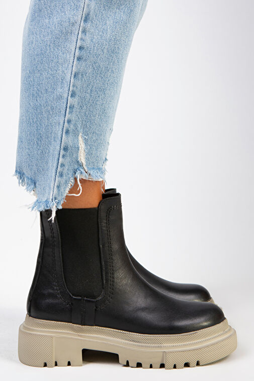 Manijero Emma Kadın Hakiki Deri Çift Taraf Lastikli Siyah Bej Bot - Görsel 2