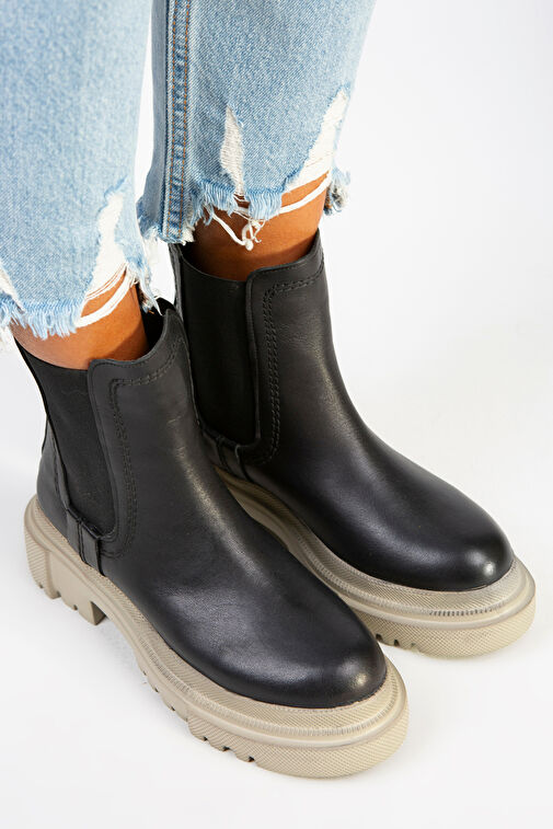 Manijero Emma Kadın Hakiki Deri Çift Taraf Lastikli Siyah Bej Bot - Görsel 3