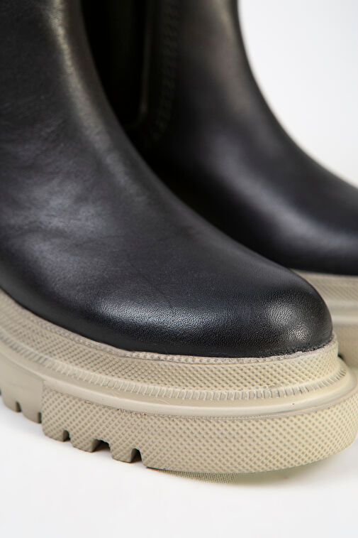 Manijero Emma Kadın Hakiki Deri Çift Taraf Lastikli Siyah Bej Bot - Görsel 4