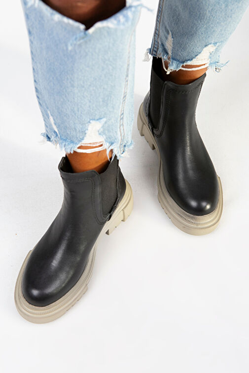 Manijero Emma Kadın Hakiki Deri Çift Taraf Lastikli Siyah Bej Bot - Görsel 7