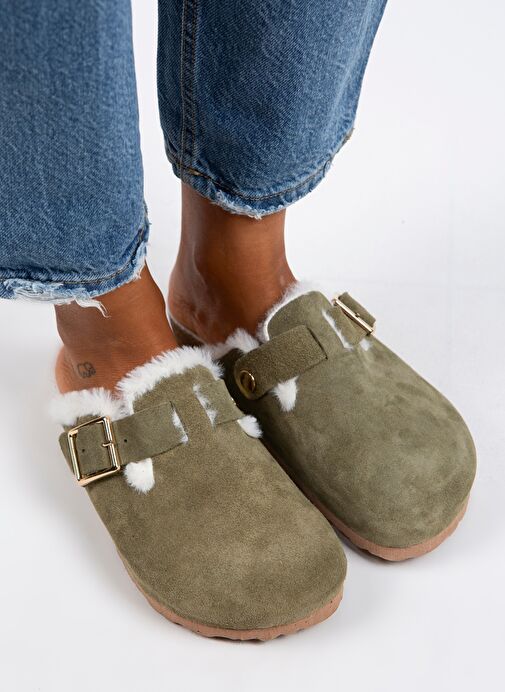 Manijero Haki Kadın Süet Terlik MNJ.098.01 - Görsel 3