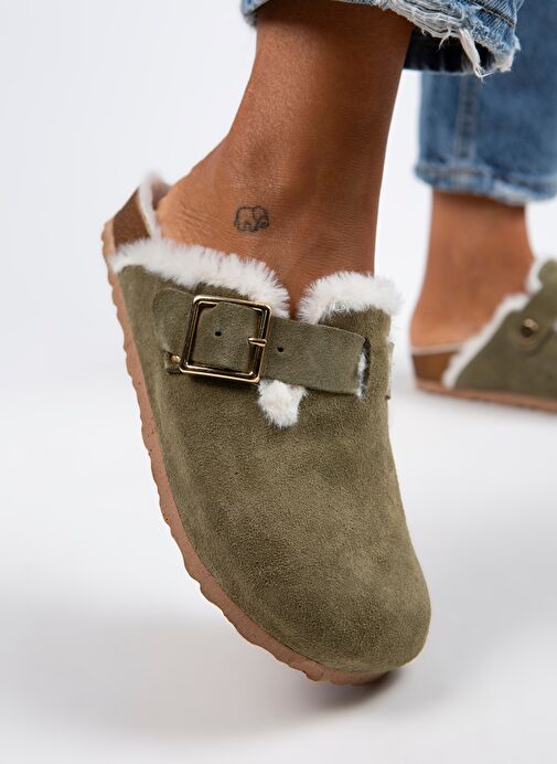 Manijero Haki Kadın Süet Terlik MNJ.098.01 - Görsel 5