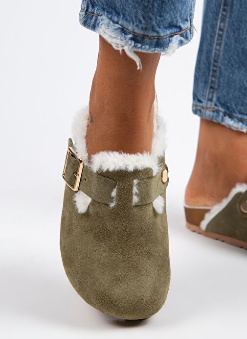 Manijero Haki Kadın Süet Terlik MNJ.098.01 - Görsel 6