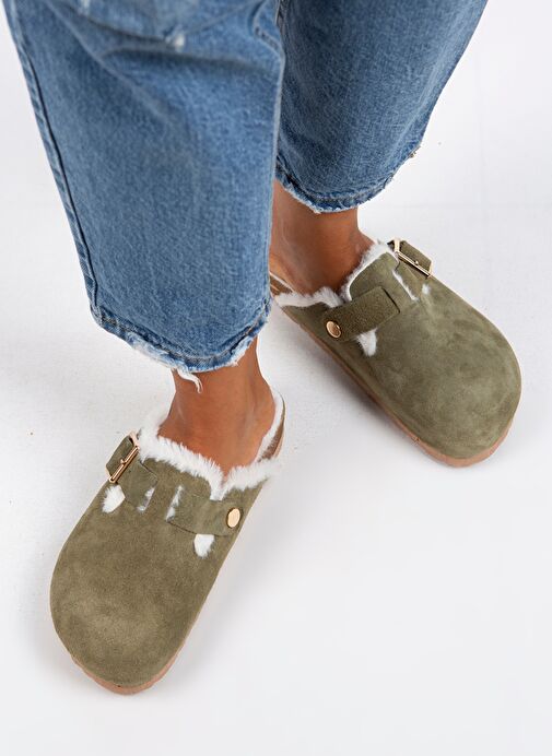 Manijero Haki Kadın Süet Terlik MNJ.098.01 - Görsel 7