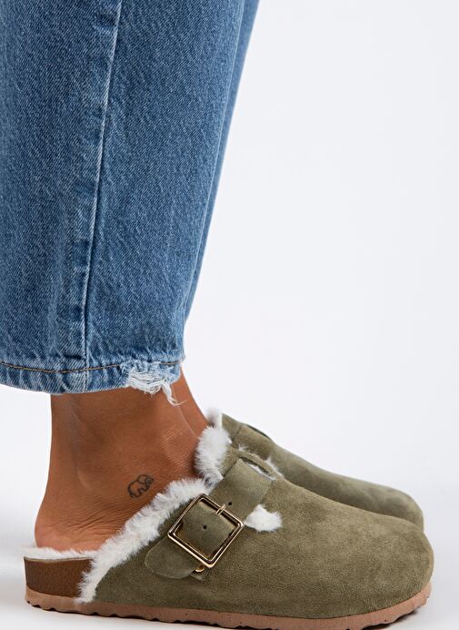 Manijero Haki Kadın Süet Terlik MNJ.098.01 - Görsel 2