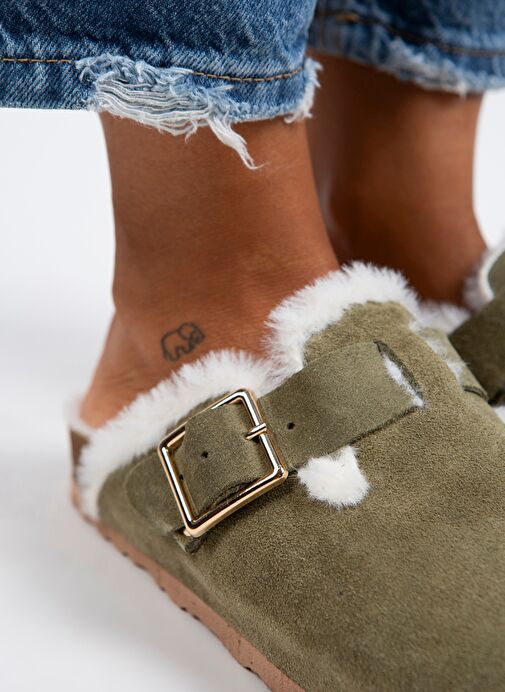 Manijero Haki Kadın Süet Terlik MNJ.098.01 - Görsel 4