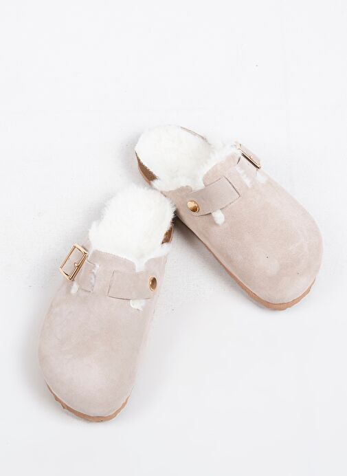 Manijero Bej Kadın Süet - Kürklü Terlik MNJ.098.02 - Görsel 8