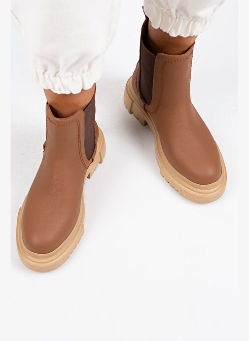 Manijero Emma Kadın Hakiki Deri Çift Taraf Lastikli Taba Bot - Görsel 8