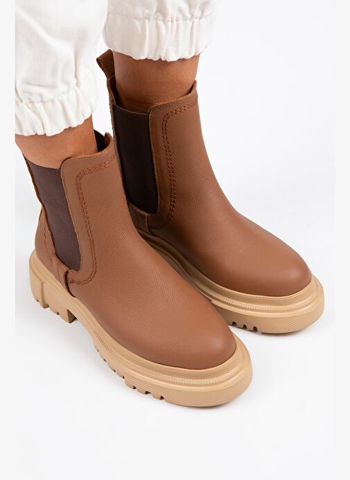 Manijero Emma Kadın Hakiki Deri Çift Taraf Lastikli Taba Bot - Görsel 4