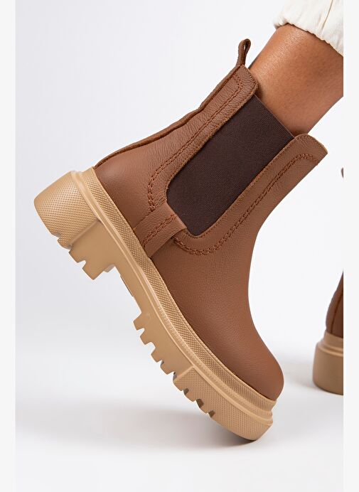 Manijero Emma Kadın Hakiki Deri Çift Taraf Lastikli Taba Bot - Görsel 7