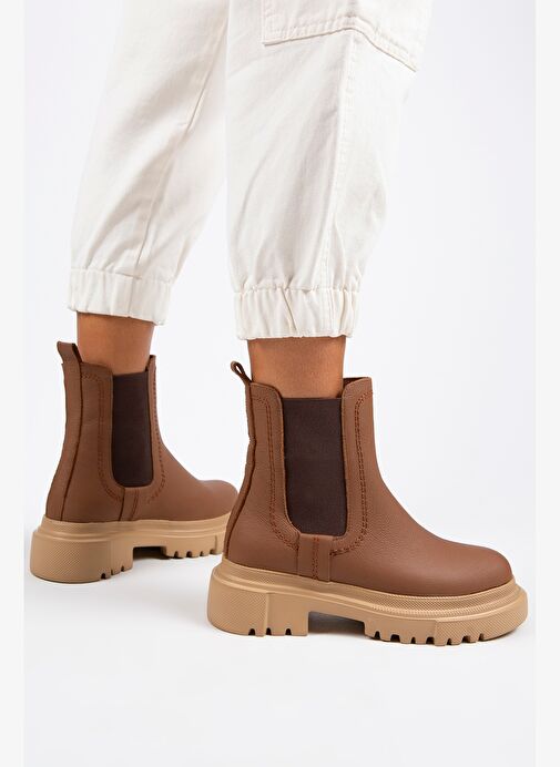 Manijero Emma Kadın Hakiki Deri Çift Taraf Lastikli Taba Bot - Görsel 2