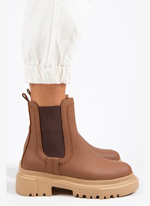 Manijero Emma Kadın Hakiki Deri Çift Taraf Lastikli Taba Bot - Görsel 3