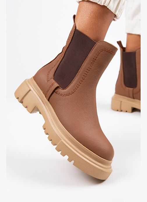 Manijero Emma Kadın Hakiki Deri Çift Taraf Lastikli Taba Bot - Görsel 6