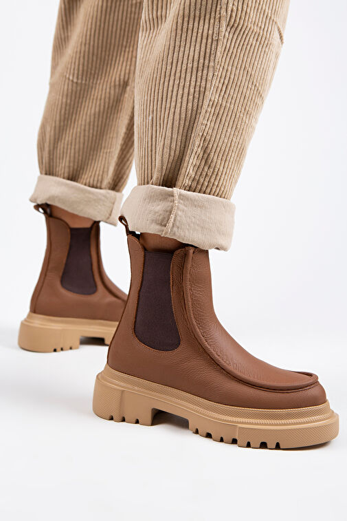 Manijero Agnes Kadın Hakiki Deri Çift Taraf Lastikli Taba Bot - Görsel 2