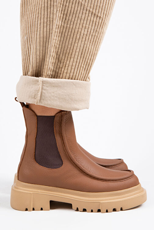 Manijero Agnes Kadın Hakiki Deri Çift Taraf Lastikli Taba Bot - Görsel 3