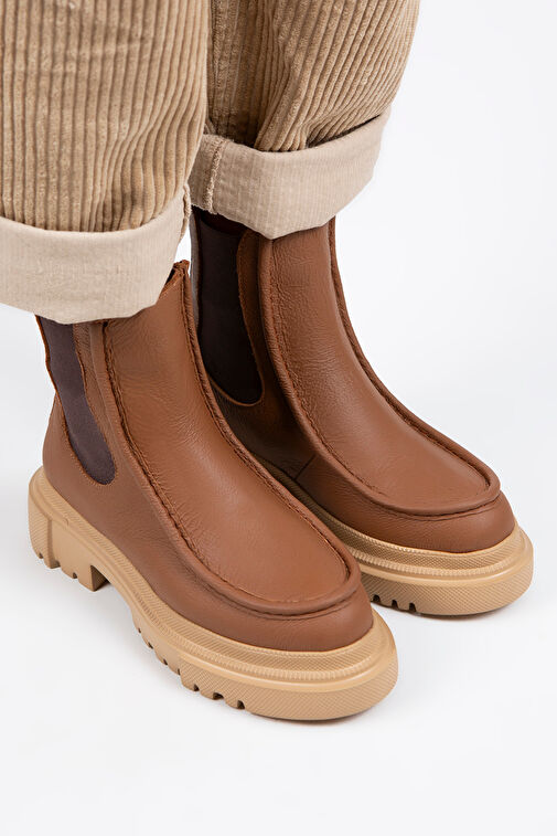 Manijero Agnes Kadın Hakiki Deri Çift Taraf Lastikli Taba Bot - Görsel 4