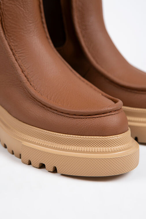 Manijero Agnes Kadın Hakiki Deri Çift Taraf Lastikli Taba Bot - Görsel 5